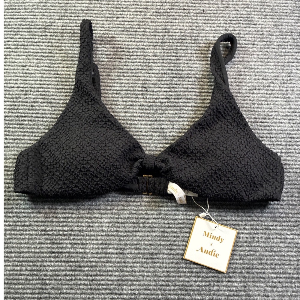 Mindy x Andie The Amor Top Black Popcorn Textured Bikini Swim Top Cottage XL